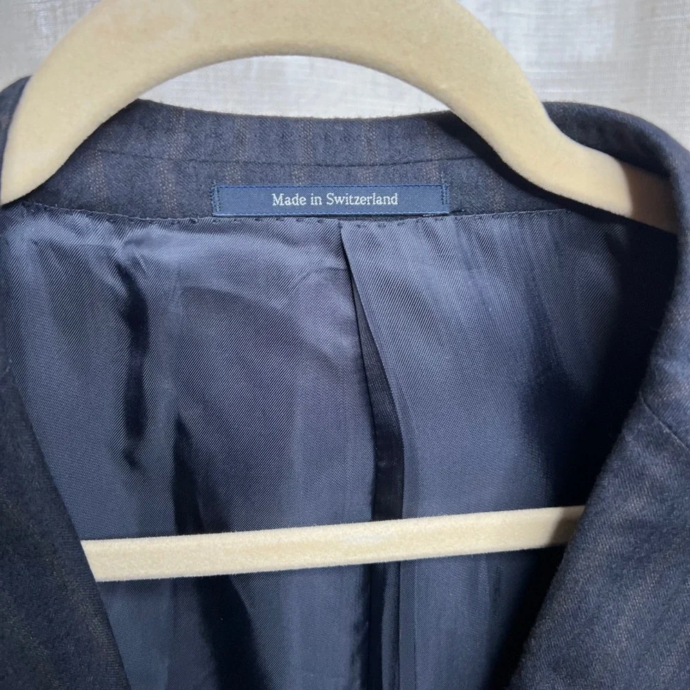 Ermegegildo Zegna 100% Wool Blazer Navy Blue Brown Stripe Men's Size EU 58 US 48